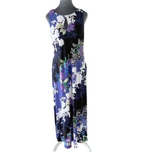 Connected Apparel Tropic Floral Vacay Maxi Dress Blue Black Purple Sleeveless 8